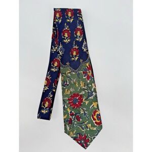 Vintage Floral Silk Tie Wide Tapestry Necktie Green Red Blue Italy Made‎